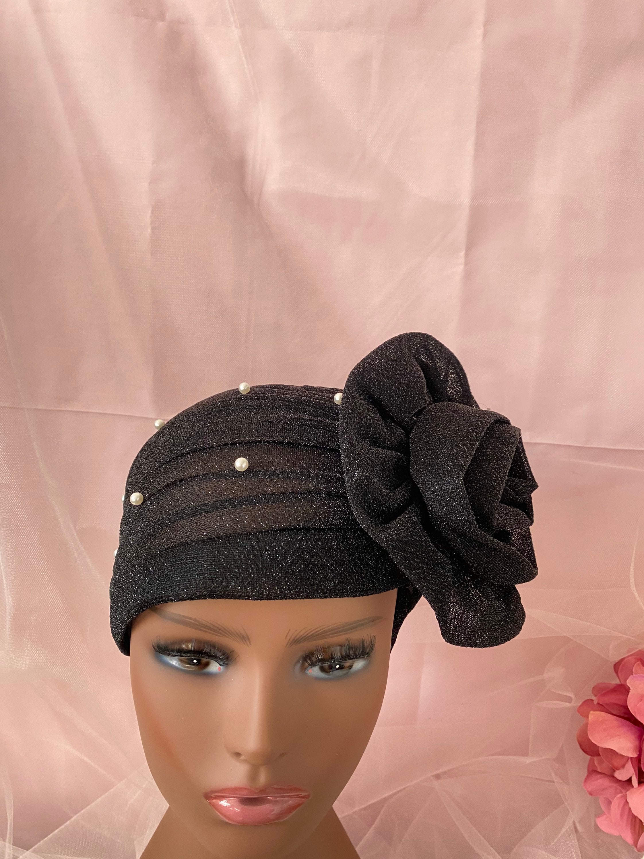 Elegant Black Pearl-Accent Turban Headwrap Black Pearl Turban: Statement Fashion Headpiece - Etsy main image 3