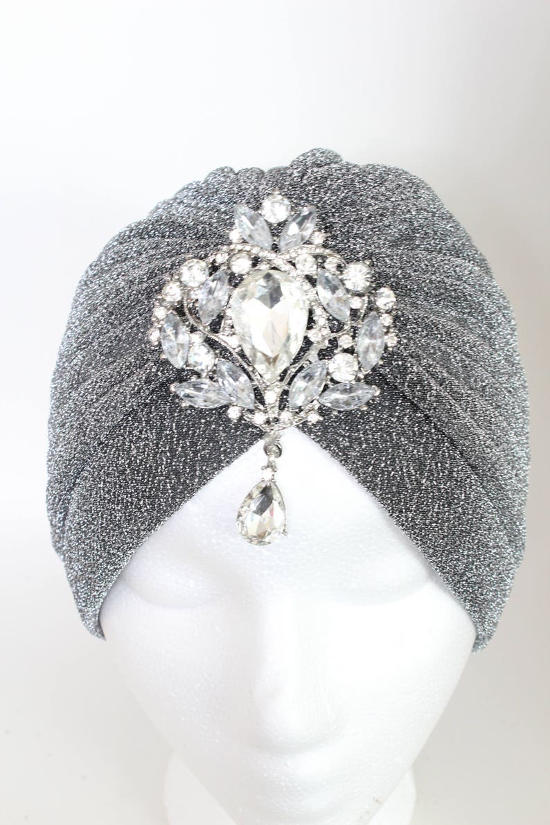 Womans Turban Silver Turban Headband Silver Turban Sparkly Etsy