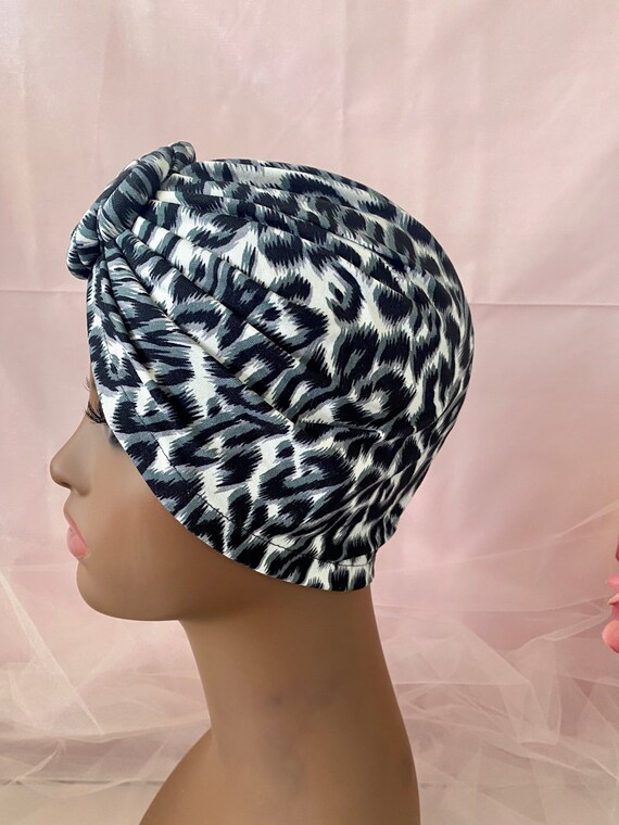 Women's Leopard Floral Print Beanie/Turban – Stretch Chemo Cap, Hair Loss Head Scarf, Muslim Hijab Style