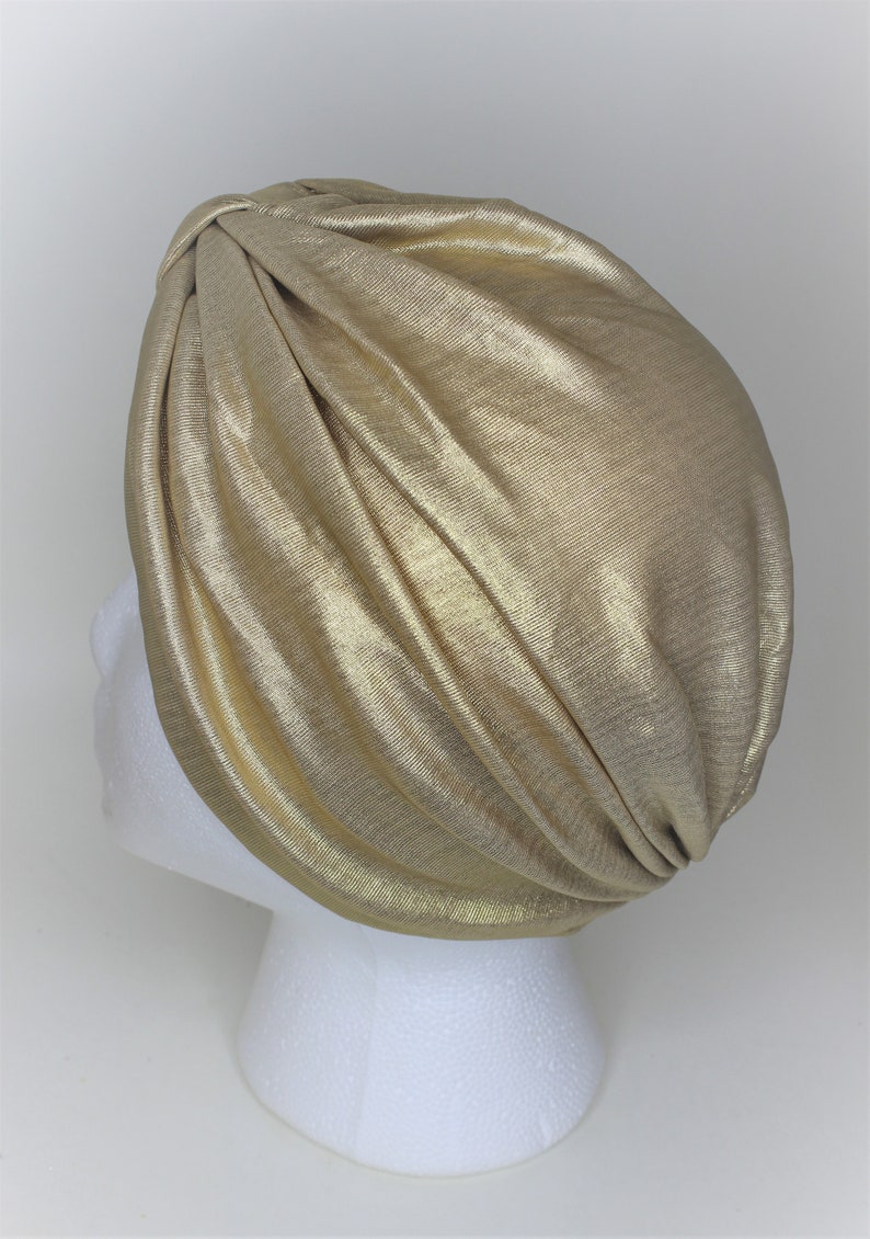 Gold Turban, Full Headband Turban, African Headwrap, Bollywood Hat, Turkish Turban, Modern Hijab, Classy Turban image 6