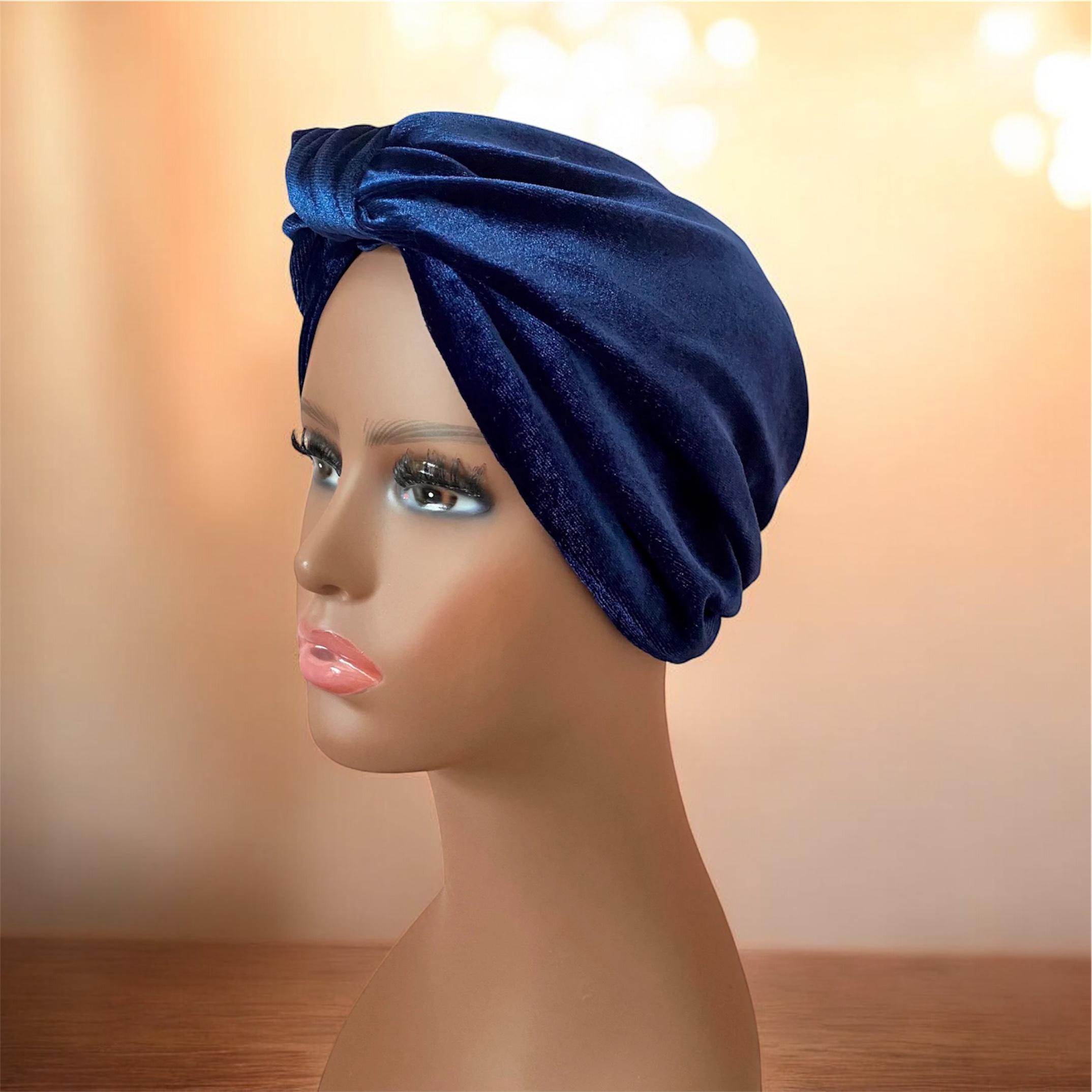 Blue Velvet Turban: Glam Full Head Wrap