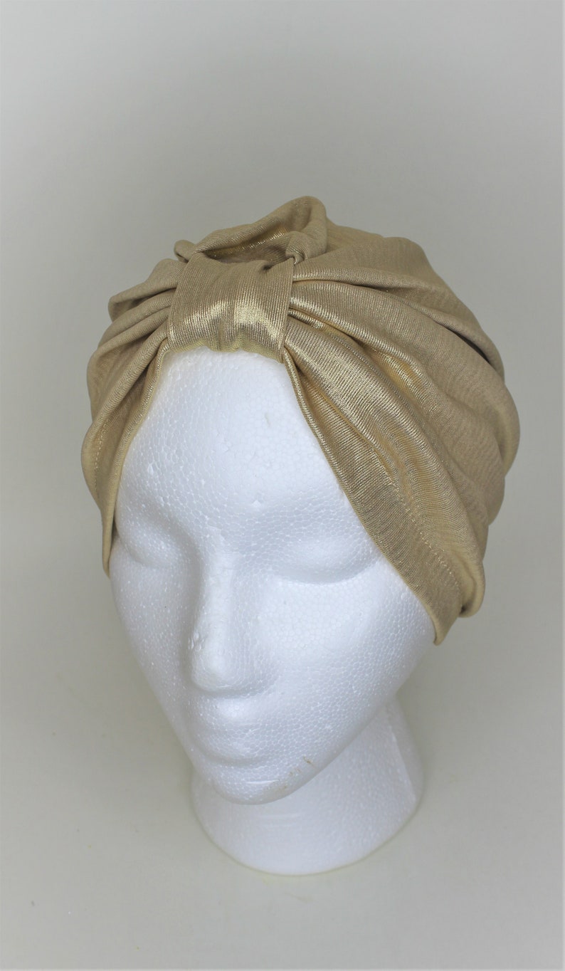 Gold Turban, Full Headband Turban, African Headwrap, Bollywood Hat, Turkish Turban, Modern Hijab, Classy Turban image 5