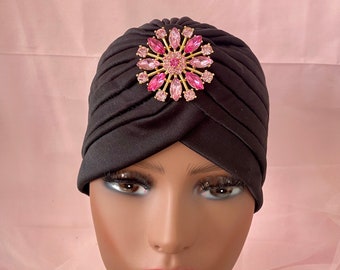 Black Turban Classy Turban Classic Turban Crystallized Turban Headwrap African Wrap Indian Hat Turkish Front Knot Hat