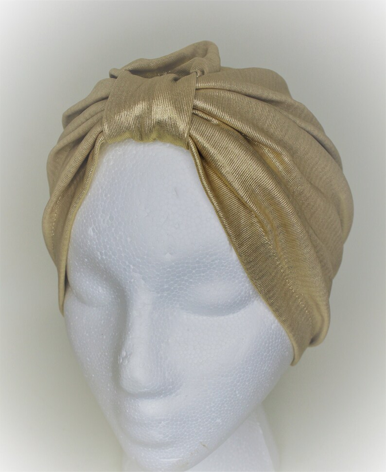 Gold Turban, Full Headband Turban, African Headwrap, Bollywood Hat, Turkish Turban, Modern Hijab, Classy Turban image 4