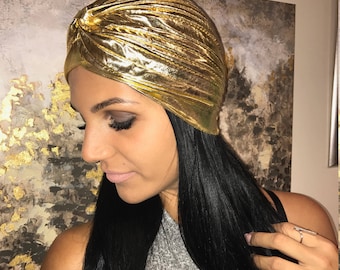 Gold Turban, Einzigartiger Gold Glänzender Turban, Metallic Turban, Cloche Turban, Fashion Gold Cloche, Metallic Hütchen, Show Turban, Tanz Turban,