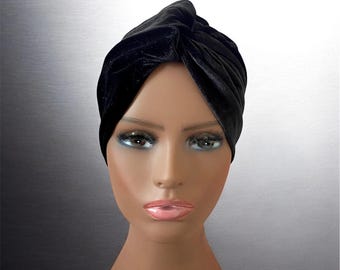 Black Velvet Turban Cap: Stylish Twisted Headwrap