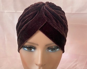 Brown Velvet Chemo Hat, Woman's Chemo Headwear