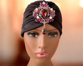 Black Turban with Removable Jewelry Brooch