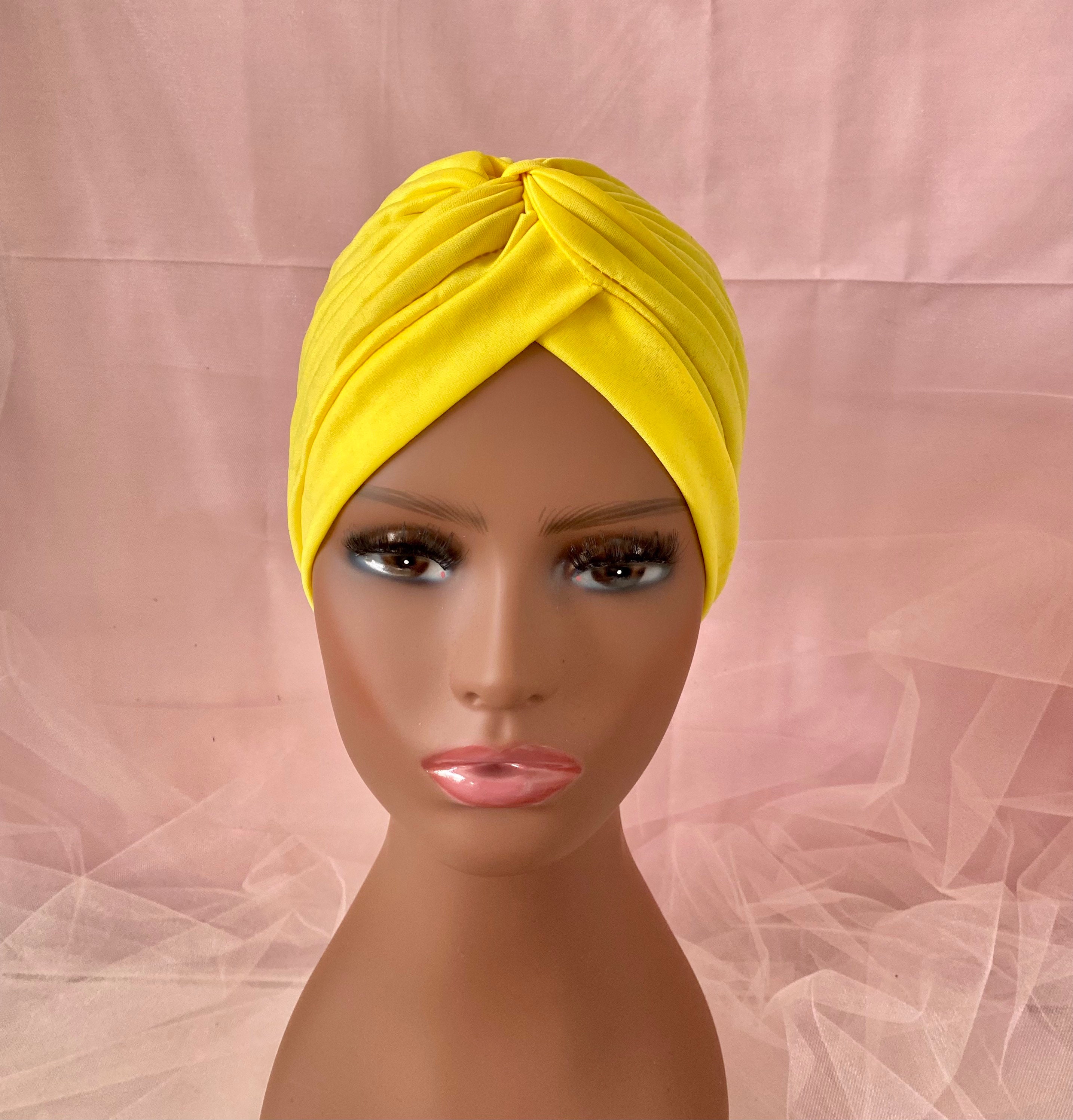 Bright Yellow Damask Headwrap Turban Ochre yellow Headwrap - Stretchy Jersey Fabric Turban  main image 2