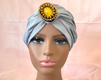 Fashionable Cotton Gray Turban, Gray Turban, High Fashion Turban, High Fashion Hat, Modern Hijabi, Modern Turban, Crystallized Turban
