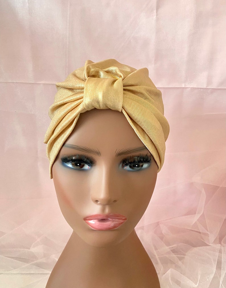 Gold Turban, Full Headband Turban, African Headwrap, Bollywood Hat, Turkish Turban, Modern Hijab, Classy Turban image 7