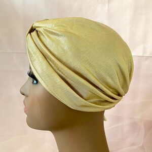 Gold Turban, Full Headband Turban, African Headwrap, Bollywood Hat, Turkish Turban, Modern Hijab, Classy Turban image 2