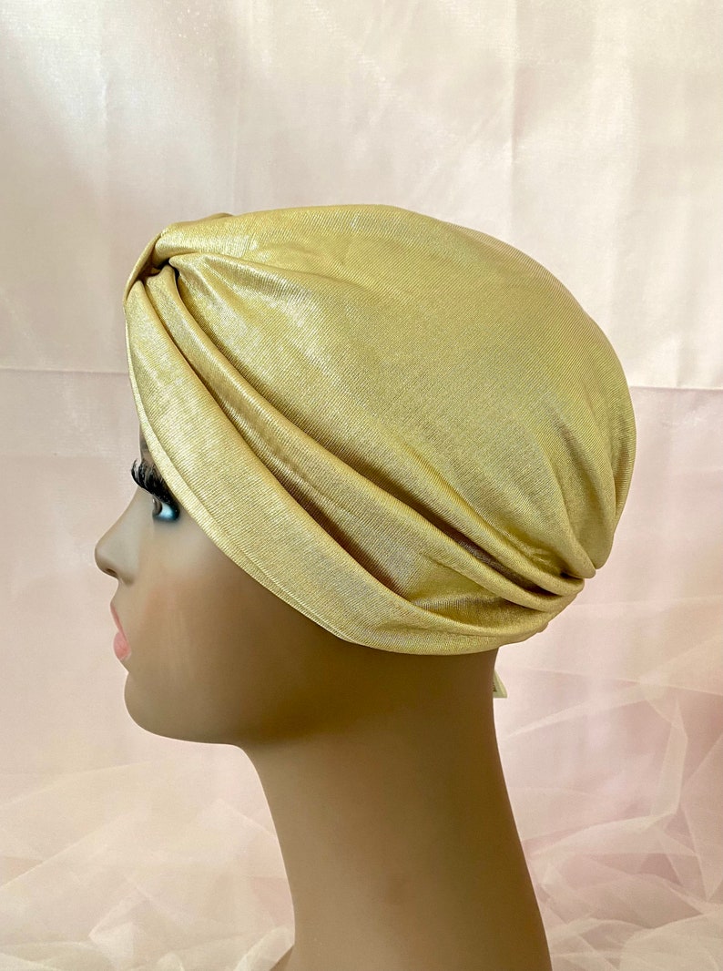 Gold Turban, Full Headband Turban, African Headwrap, Bollywood Hat, Turkish Turban, Modern Hijab, Classy Turban image 2