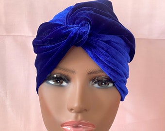 Royal Blue Turban, Royal Blue Hat, Velvet Soft Front Twist Turban, Chemo gift, Cancer gift, Cancer Hat,