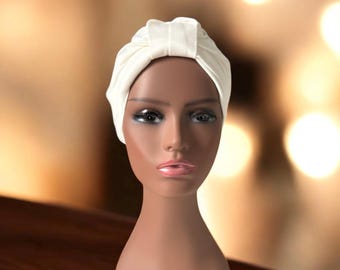 White or Black Turban, Soft Stretchy Turban, Hair Loss Head Cover, Chemo Cap