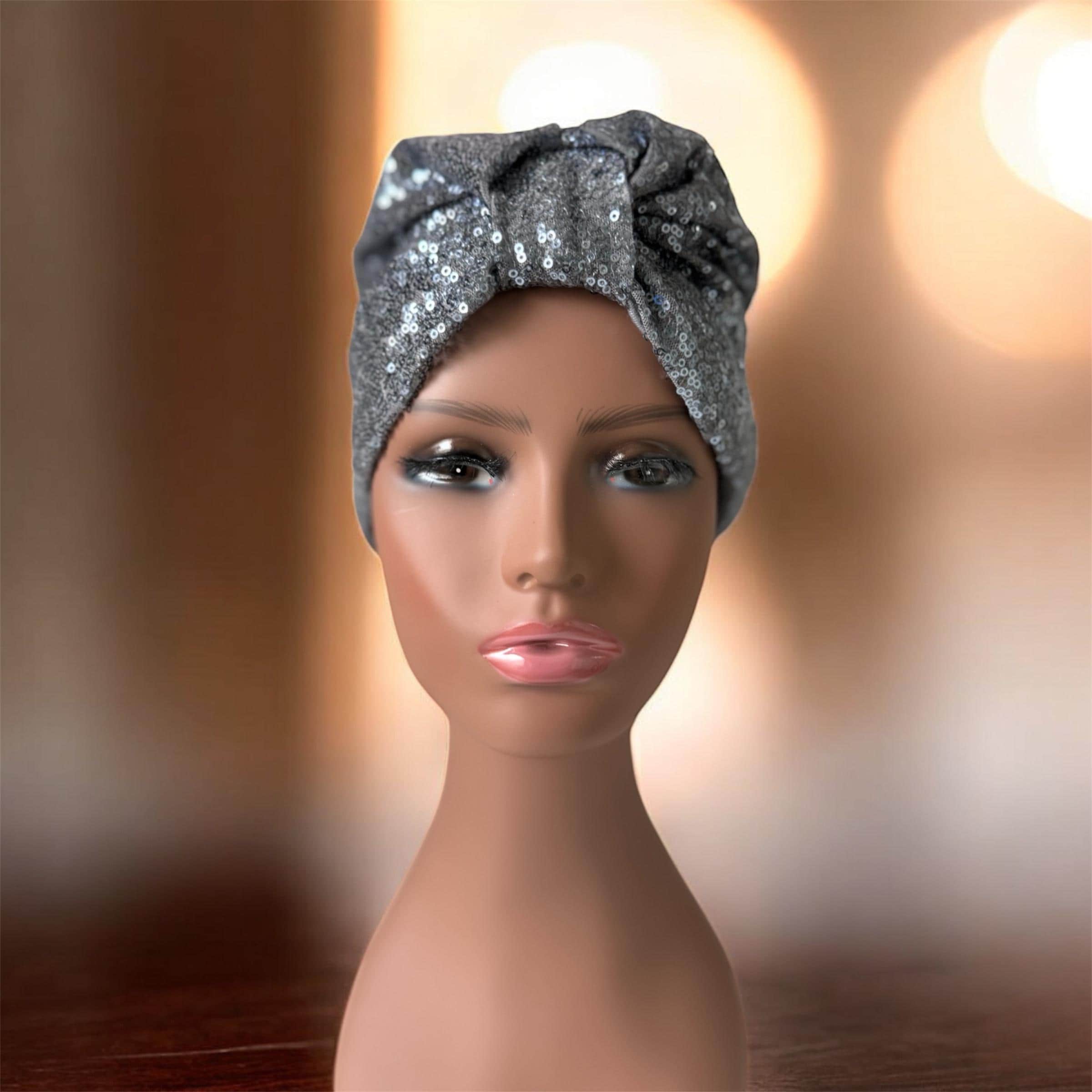 Sparkle Braided Turban Headwrap - Silver African Women Braid Sequins Hijab Hat Muslim Turban Head  main image 4