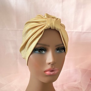 Gold Turban, Full Headband Turban, African Headwrap, Bollywood Hat, Turkish Turban, Modern Hijab, Classy Turban image 1