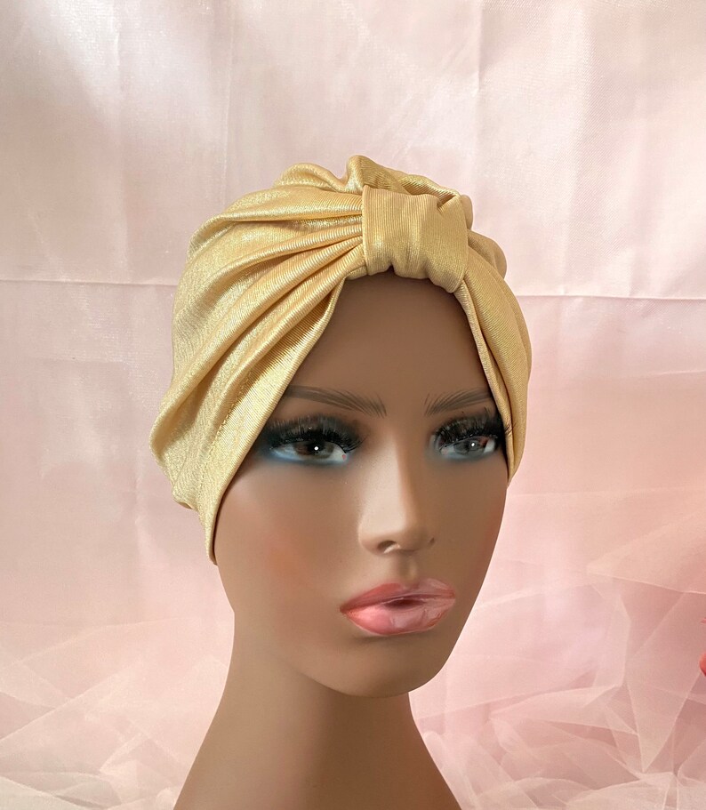 Gold Turban, Full Headband Turban, African Headwrap, Bollywood Hat, Turkish Turban, Modern Hijab, Classy Turban image 1