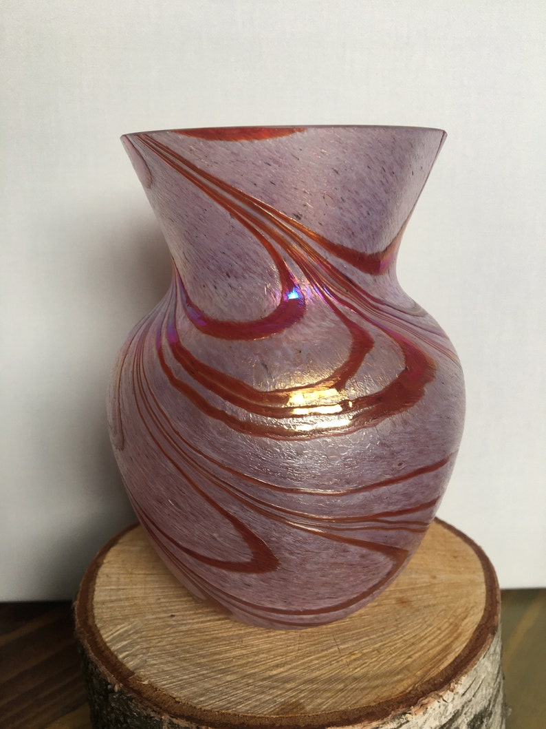 Oil Slick Shine Red White Swirl Art Glass Vase Hand Blown Etsy
