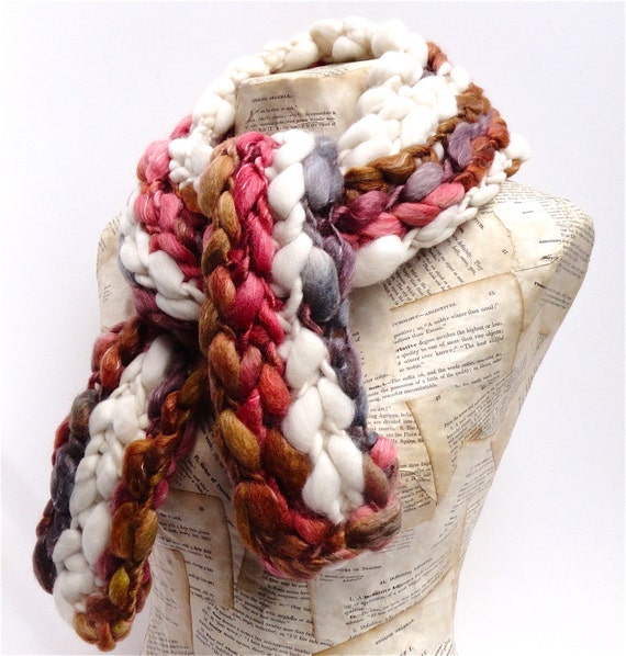 Caramel Apple Scarf Boho Luxe Long Wrap Ultra Chunky Oversized Crocheted Autumn Fall Color Soft Warm Cozy Silk Wool Audrey Knitted Scarf