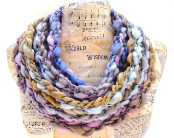 NEW Rainbow Trout Scarf Boho Luxe Chunky Knit Cashmere Art Yarn Pastel Pink Aqua Blue Gold Silver Hand Spun Thick Thin Audrey Knitted Scarf