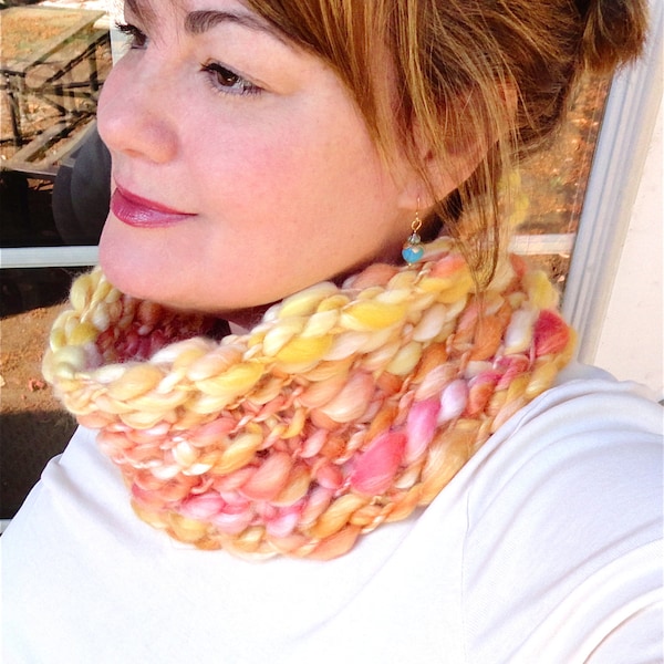 Orange Marmalade Infinity Scarf Cowl Fall Autumn Pumpkin Orange Citrus Colors Boho Luxe Lightweight Silk Audrey Knitted Scarf Holiday Gift