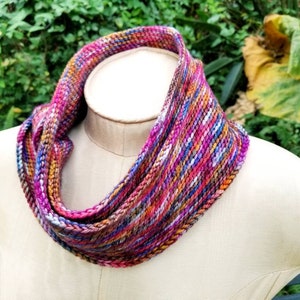 Haight-Ashbury Infinity Scarf Double Loop Hand Crocheted Bright Rainbow Colors Red Pink Gold Fuchsia Blue Luxe Merino Holiday Gift for Her