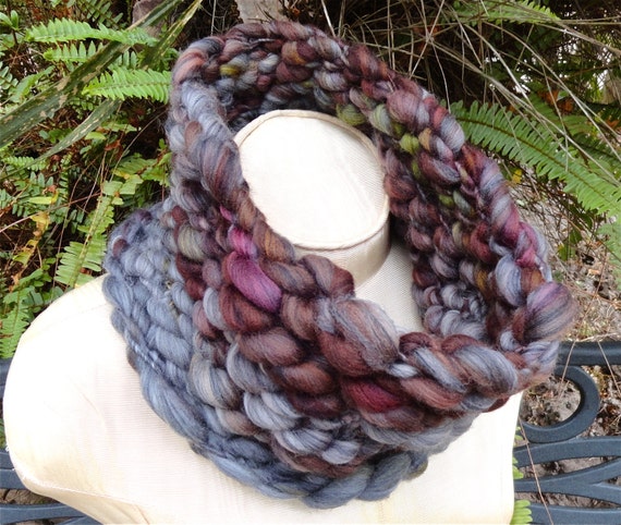 Chocolatier Cowl Scarf Ultra Chunky Knit Rich Dark Chocolate Brown Caramel Cacao Blossom Red Green Holiday Gift