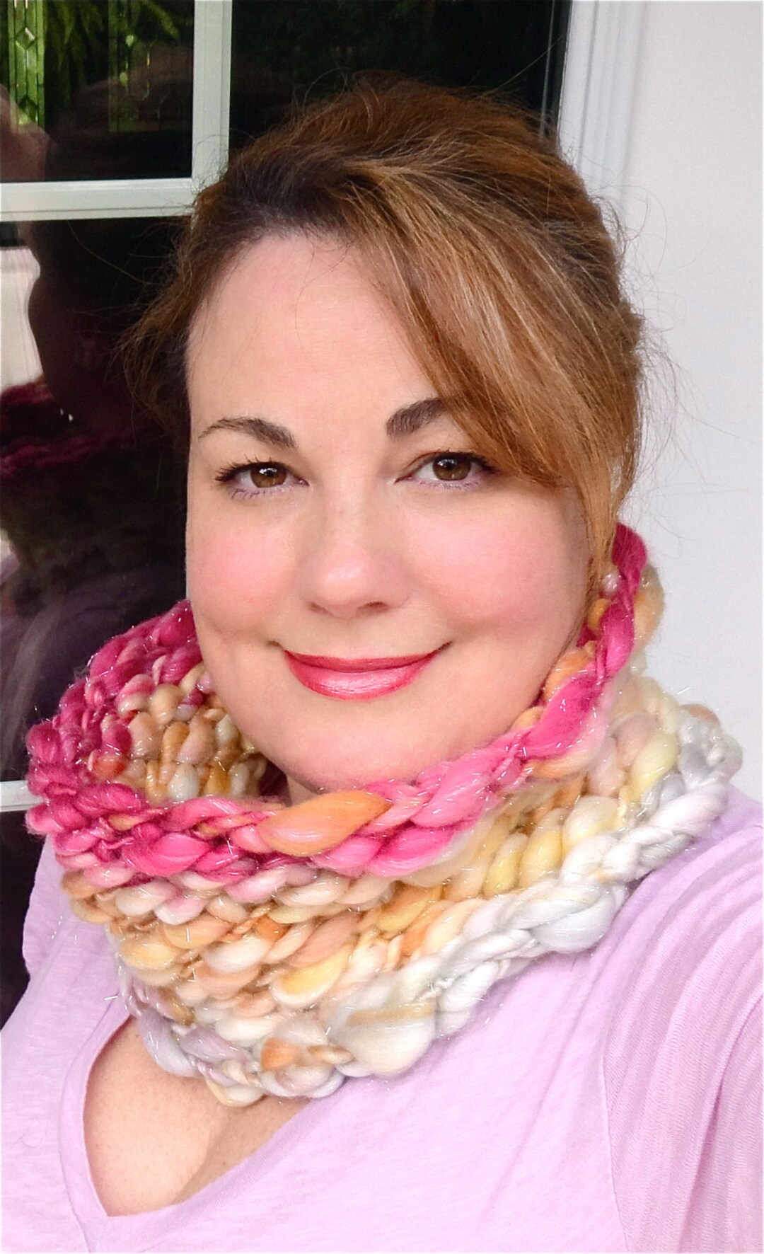 Bellini Infinity Cowl Scarf Spring Colors Peach Raspberry - Etsy