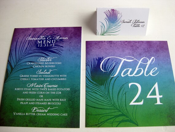 Ombre Peacock Wedding Reception Accessories Dco Lovenotes Etsy