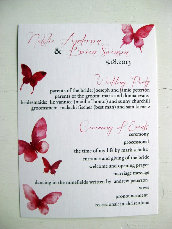 Watercolor Butterfly Wedding Program Dco Lovenotes Etsy
