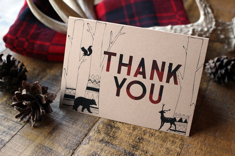 Fox /& Deer Rustic Wedding Invitations DCo Lovenotes Winter Camping Outdoors Plaid Woodsy Bear