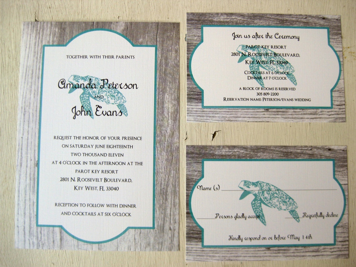 Downloadable Tropical Sea Turtle Wedding Invitations Save the Etsy
