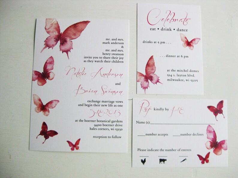 Watercolor Butterfly Wedding Invitations Dco Lovenotes Etsy