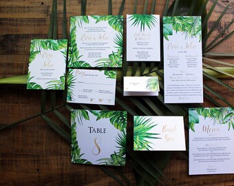 Downloadable Tropical Leaves Destination Wedding Invitations: DCo Lovenotes