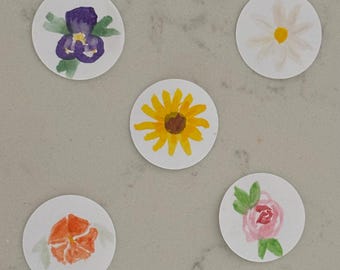 Hand-Painted Watercolor Flower Sticker Set