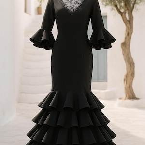 Black Flamenco Dress XXXL · Plus Size Spanish Dress · Ruffle Gown for Feria, Fiesta & Dance · Handmade in Spain