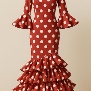 Red Flamenco Dress – Traje de Flamenca from Spain – Polka Dot Fiesta Dress – Size S