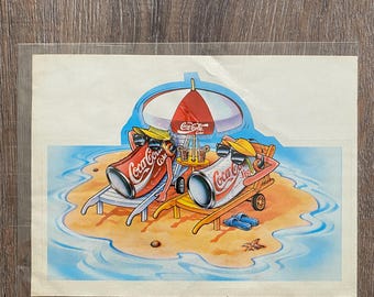 Pegatina vintage de Coca Cola para la playa – Coleccionable retro de verano – Estilo años 80 – Calcomanía de Coca-Cola rara