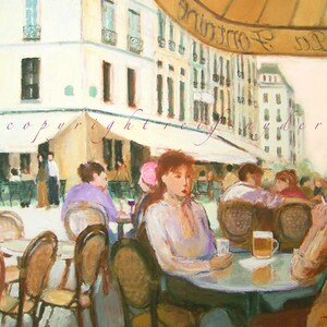Cartão Paris Cafe, figuras, café francês, França, ouro, verde, lavanda, restaurante da cidade, café ao ar livre, bistrô, pessoas, bar, cartão em branco
