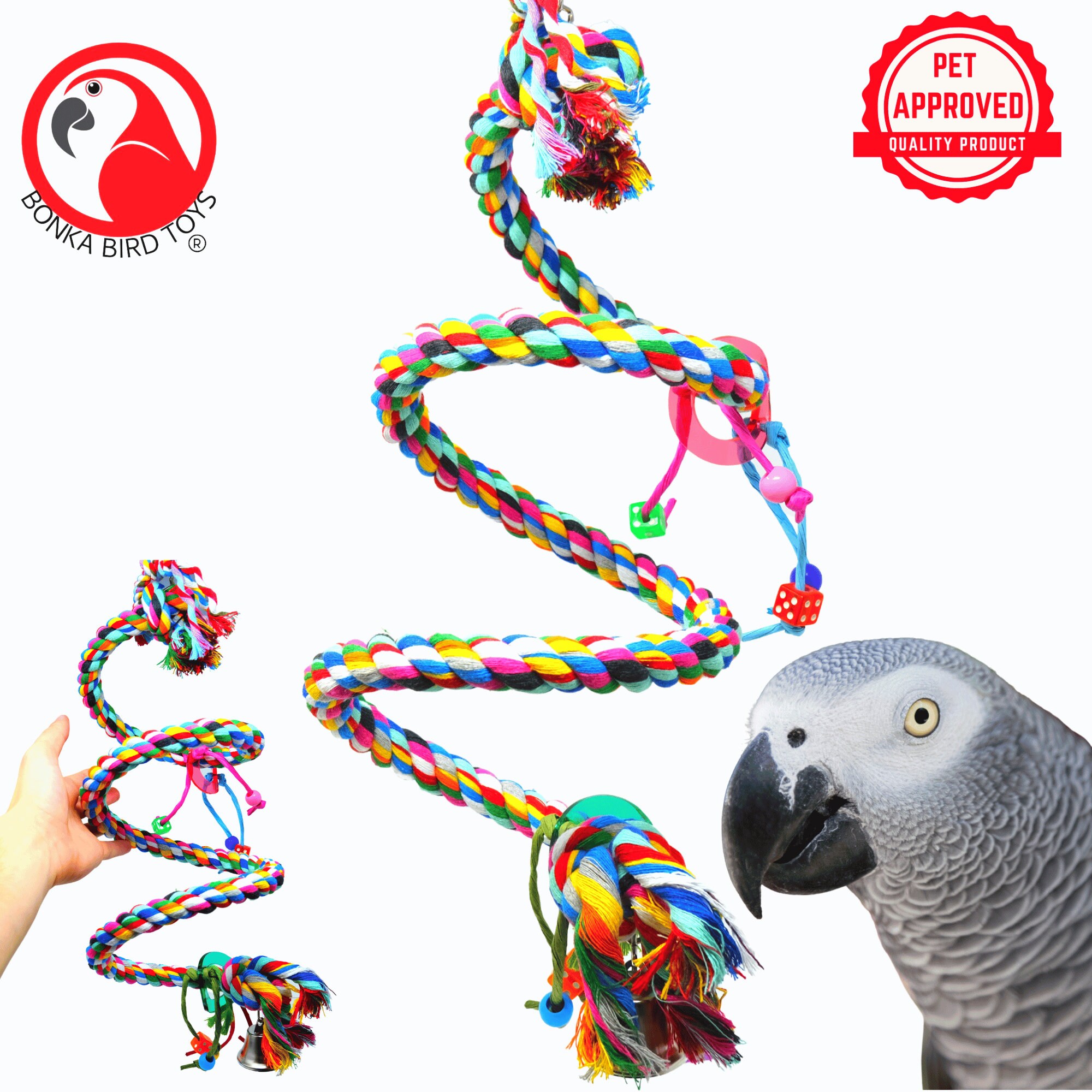 Bird Rope Perch, Colorful Rotate Cotton Rope Bird Perch Stand, Rope Bungee  Bird Toy for Parakeets Cockatiels, Conures, Parrots, Love Birds