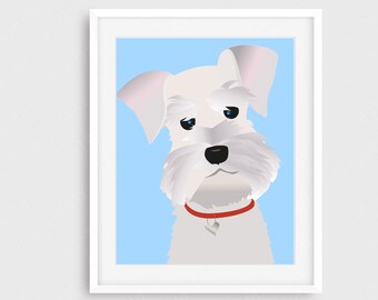 INSTANT DOWNLOAD - nursery art print, dog puppy illustration, white schnauzer, art nursery print, wall art, kids room decor - printable