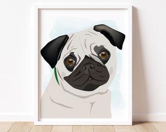 Pug art print/ nursery art print, dog illustration, pug illustration, pug wall art, kids room decor - printable