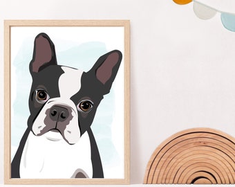 Boston terrier illustration art print/nursery art print/puppy dog illustration/wall art/kids room decor /printable/INSTANT DOWNLOAD