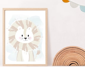 baby lion/pastel art print/lion art print/safari nursery/scandi nursery playroom décor/kids printable INSTANT DOWNLOAD nursery art
