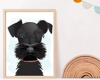 black miniature schnauzer/ art print/nursery art print/dog puppy illustration/wall art/kids room decor/printable/INSTANT DOWNLOAD