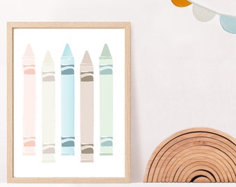 Pastel crayons art print/nursery decor /kids room decor/playroom wall art/scandi art/neutral nursery
