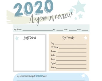 INSTANT DOWNLOAD - 2020 Year in review printable, kids time capsule 8x10