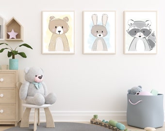 Set of 3 woodland animals nursery art/kids art print /scandi nursery/playroom art/Instant download