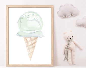 mint pastel green ice cream cone/rainbow sprinkles/ kids room art print/playroom art/ice cream cone art print/INSTANT DOWNLOAD